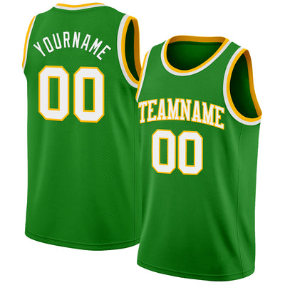 Custom Grass Green White-Gold Authentic Basketball Jersey