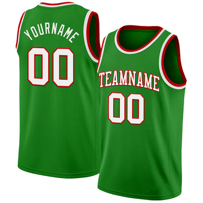Custom Grass Green White-Red Authentic Basketball Jersey