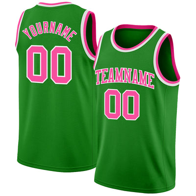 Custom Grass Green Pink-White Authentic Basketball Jersey