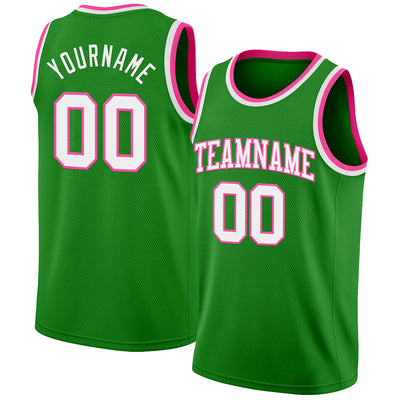 Custom Grass Green White-Pink Authentic Basketball Jersey