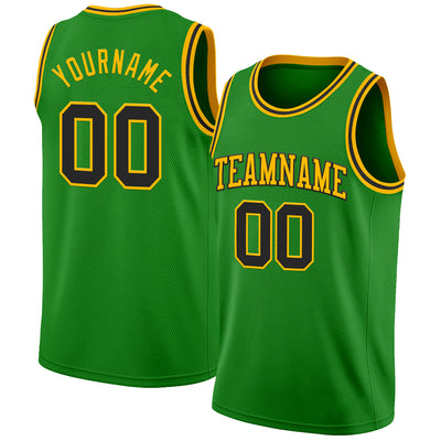 Custom Grass Green Black-Gold Authentic Basketball Jersey