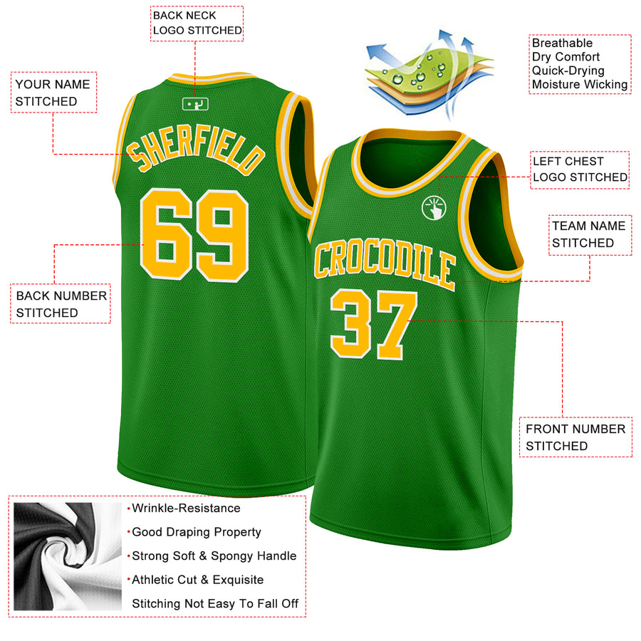 Custom Grass Green Gold-White Authentic Basketball Jersey