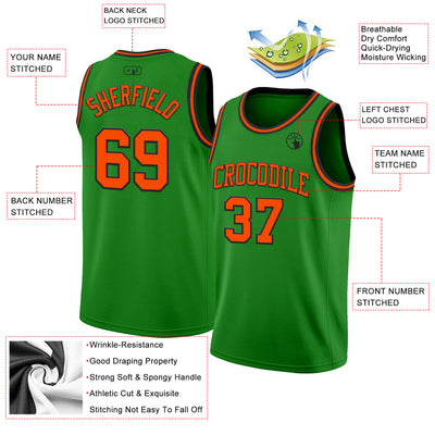 Custom Grass Green Orange-Black Authentic Basketball Jersey