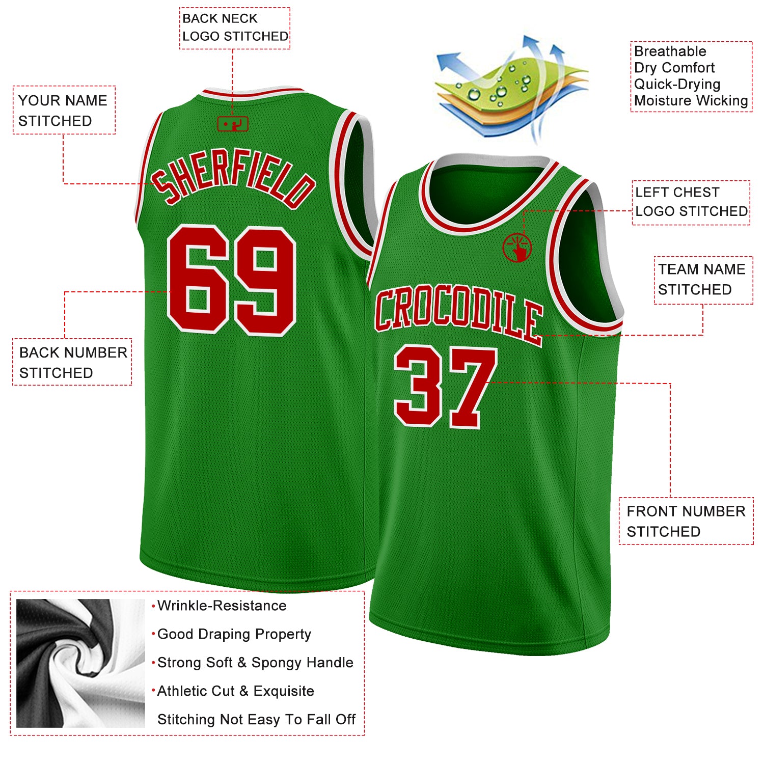 Custom Grass Green Red-White Authentic Basketball Jersey