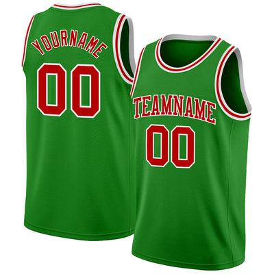 Custom Grass Green Red-White Authentic Basketball Jersey
