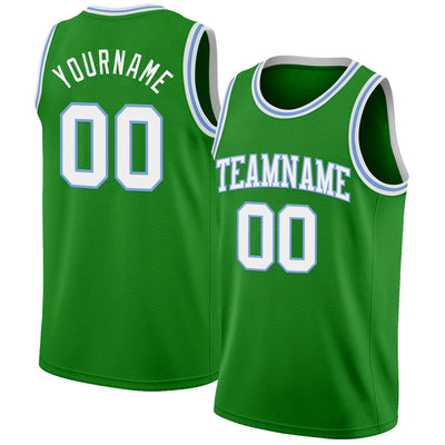 Custom Grass Green White-Light Blue Authentic Basketball Jersey