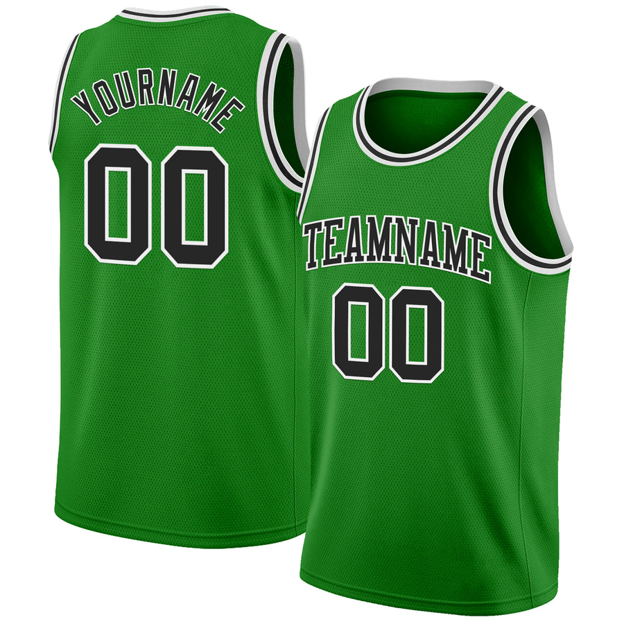 Custom Grass Green Black-White Authentic Basketball Jersey