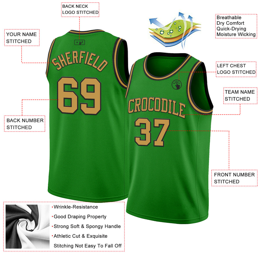 Custom Grass Green Old Gold-Black Authentic Basketball Jersey