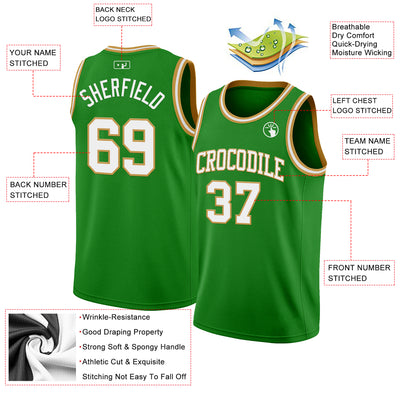 Custom Grass Green White-Old Gold Authentic Basketball Jersey