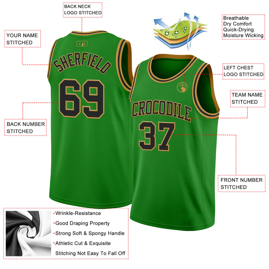 Custom Grass Green Black-Old Gold Authentic Basketball Jersey