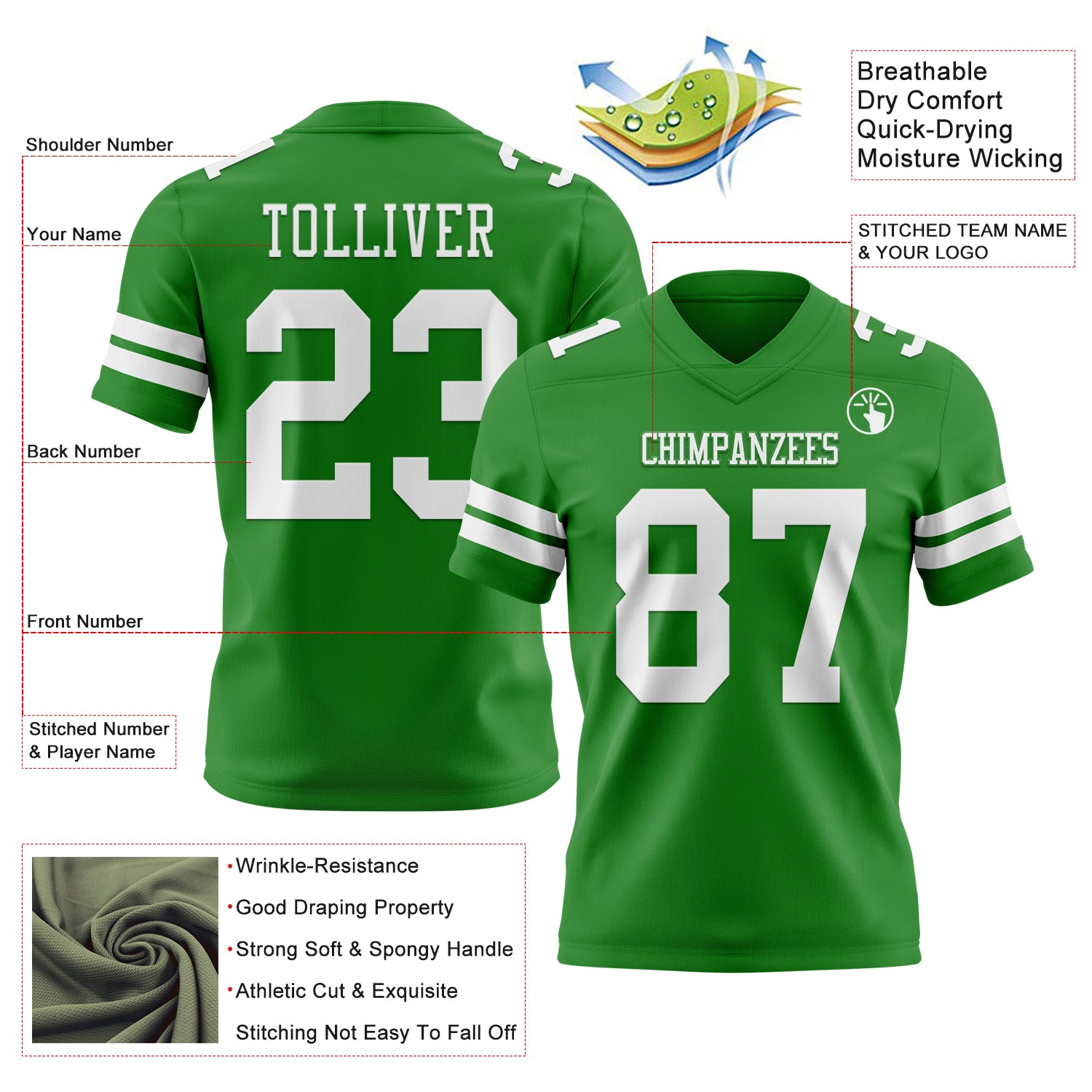 Custom Grass Green White Authentic Football Jersey