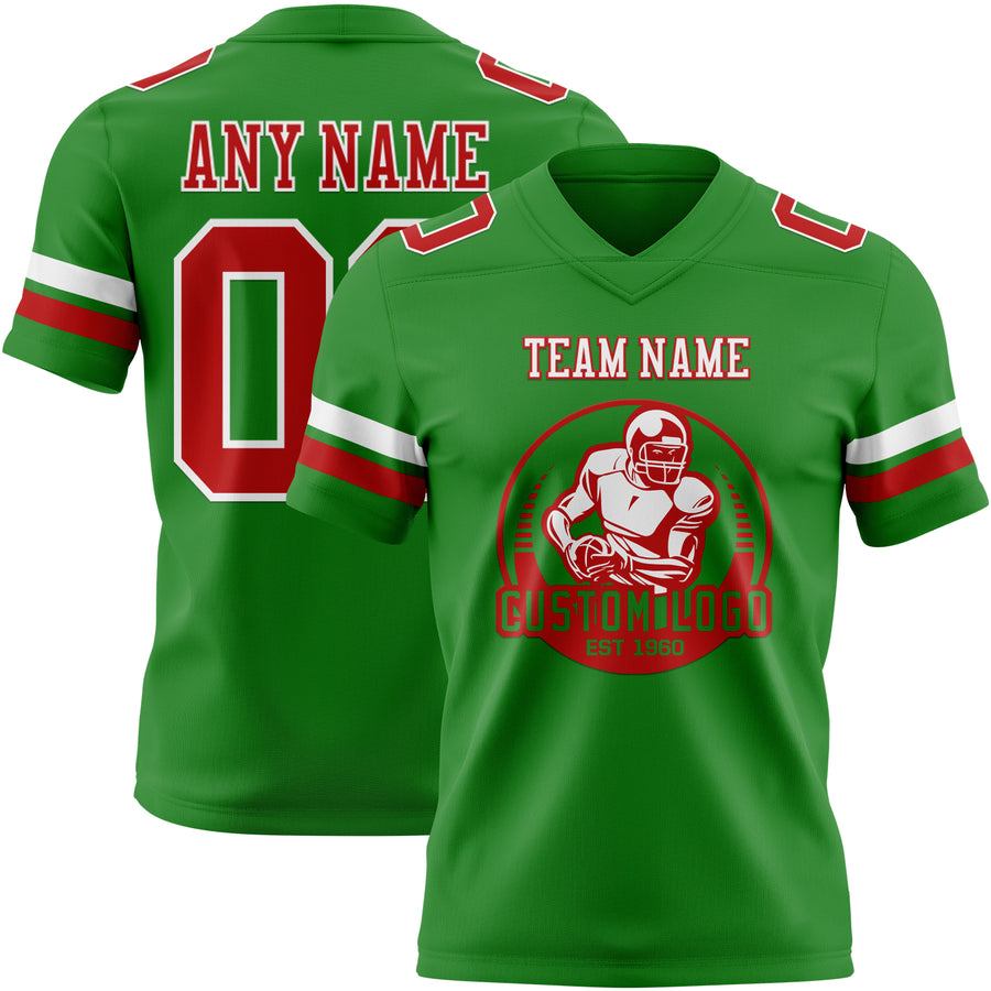 Custom Grass Green Red-White Authentic Football Jersey