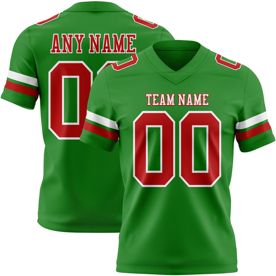 Custom Grass Green Red-White Authentic Football Jersey