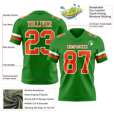 Custom Grass Green Orange-White Authentic Football Jersey