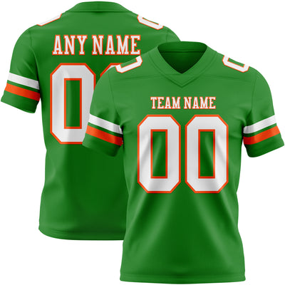 Custom Grass Green White-Orange Authentic Football Jersey