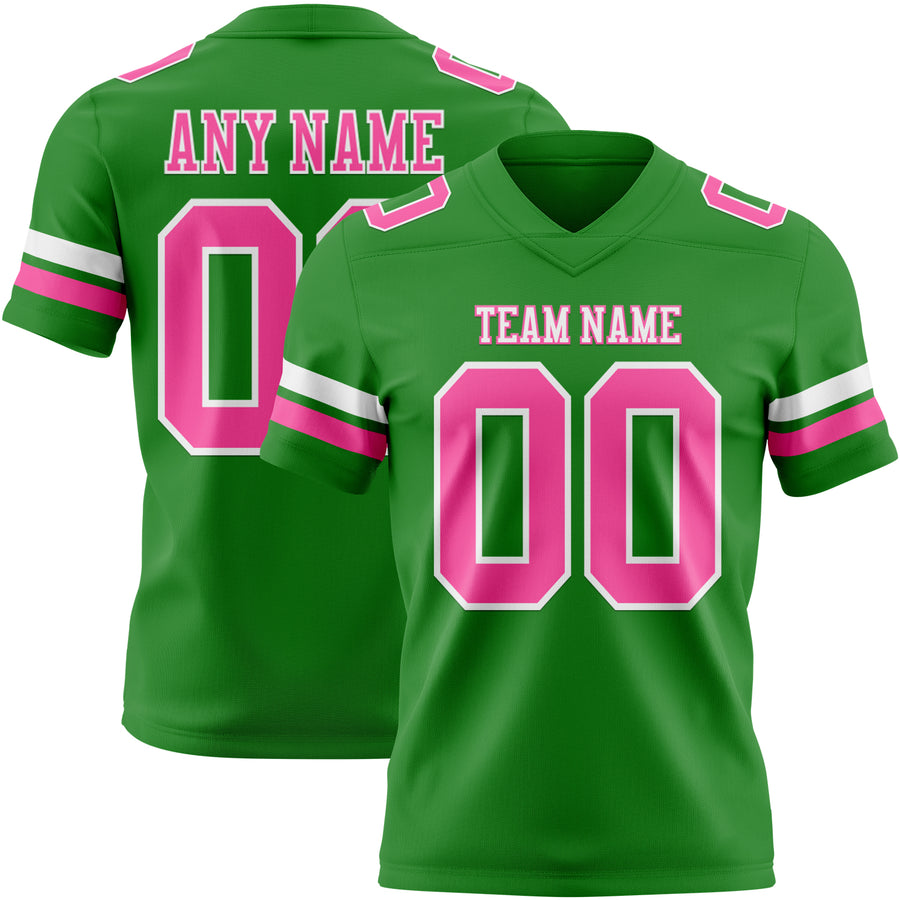 Custom Grass Green Pink-White Authentic Football Jersey