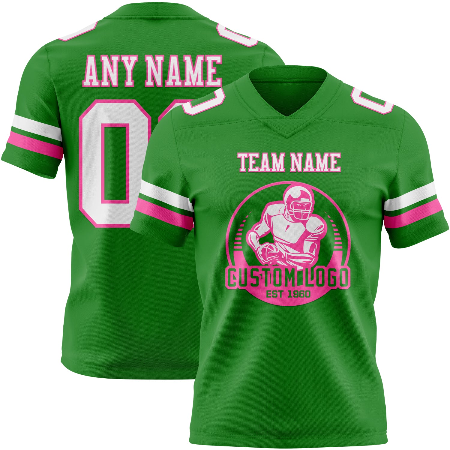 Custom Grass Green White-Pink Authentic Football Jersey