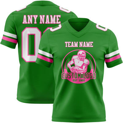 Custom Grass Green White-Pink Authentic Football Jersey