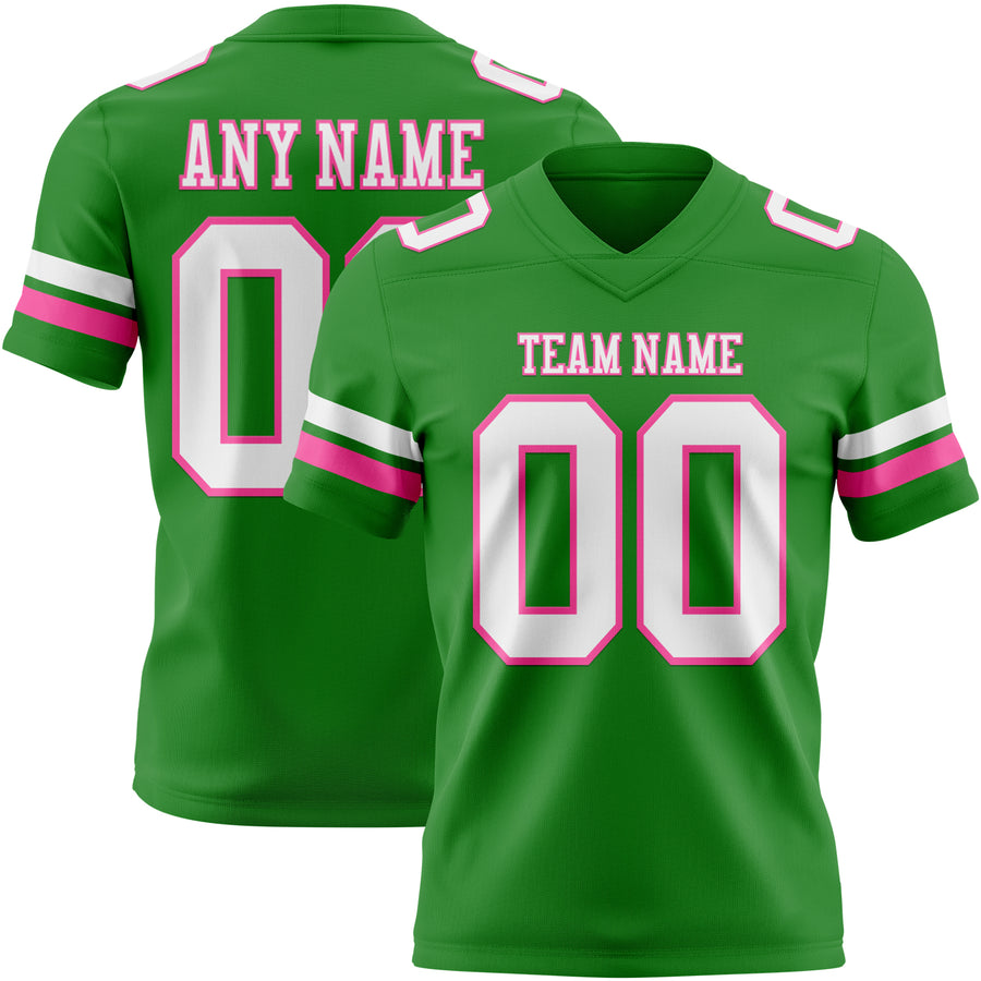 Custom Grass Green White-Pink Authentic Football Jersey