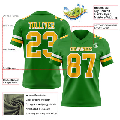 Custom Grass Green Gold-White Authentic Football Jersey