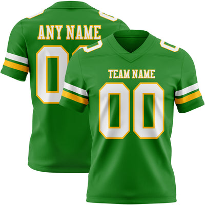 Custom Grass Green White-Gold Authentic Football Jersey