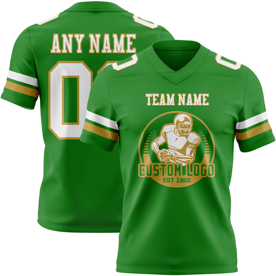 Custom Grass Green White-Old Gold Authentic Football Jersey