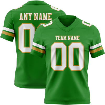 Custom Grass Green White-Old Gold Authentic Football Jersey
