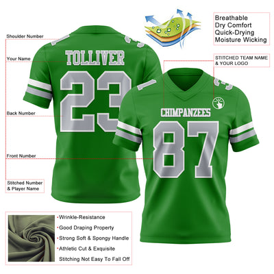 Custom Grass Green Gray-White Authentic Football Jersey
