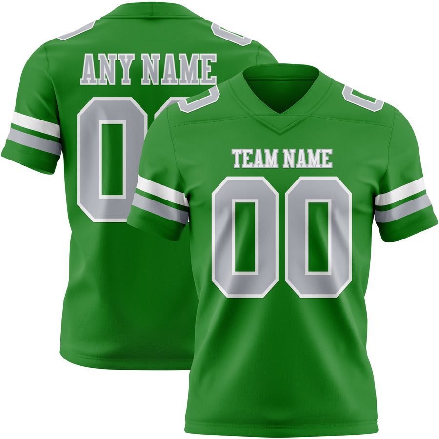 Custom Grass Green Gray-White Authentic Football Jersey