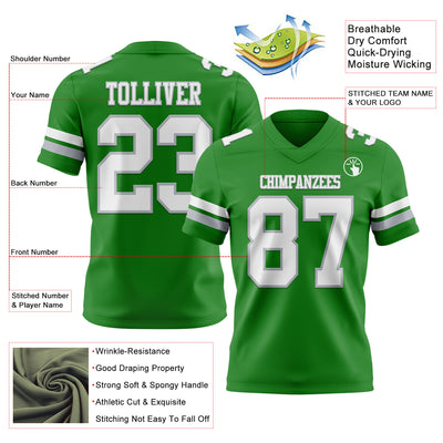 Custom Grass Green White-Gray Authentic Football Jersey
