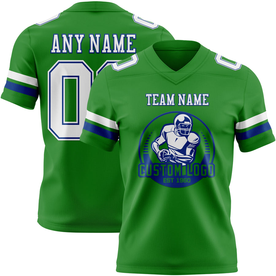 Custom Grass Green White-Royal Authentic Football Jersey