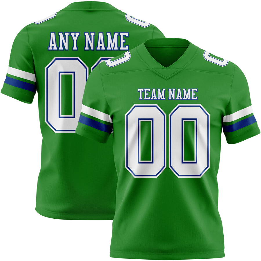 Custom Grass Green White-Royal Authentic Football Jersey