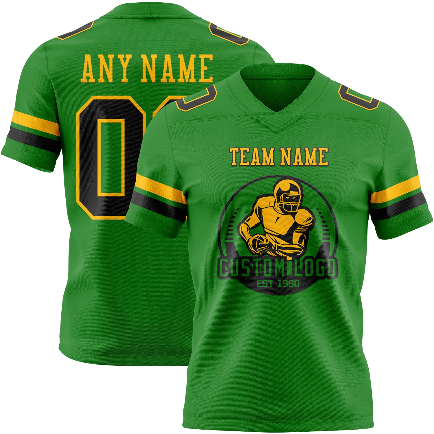 Custom Grass Green Black-Gold Authentic Football Jersey