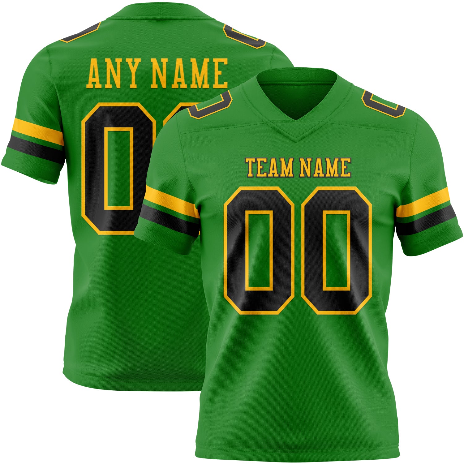 Custom Grass Green Black-Gold Authentic Football Jersey