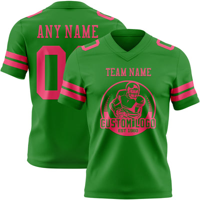 Custom Grass Green Neon Pink Authentic Football Jersey