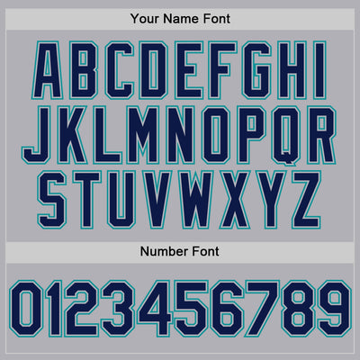 Custom Gray Navy-Teal Mesh Authentic Throwback Baseball Jersey