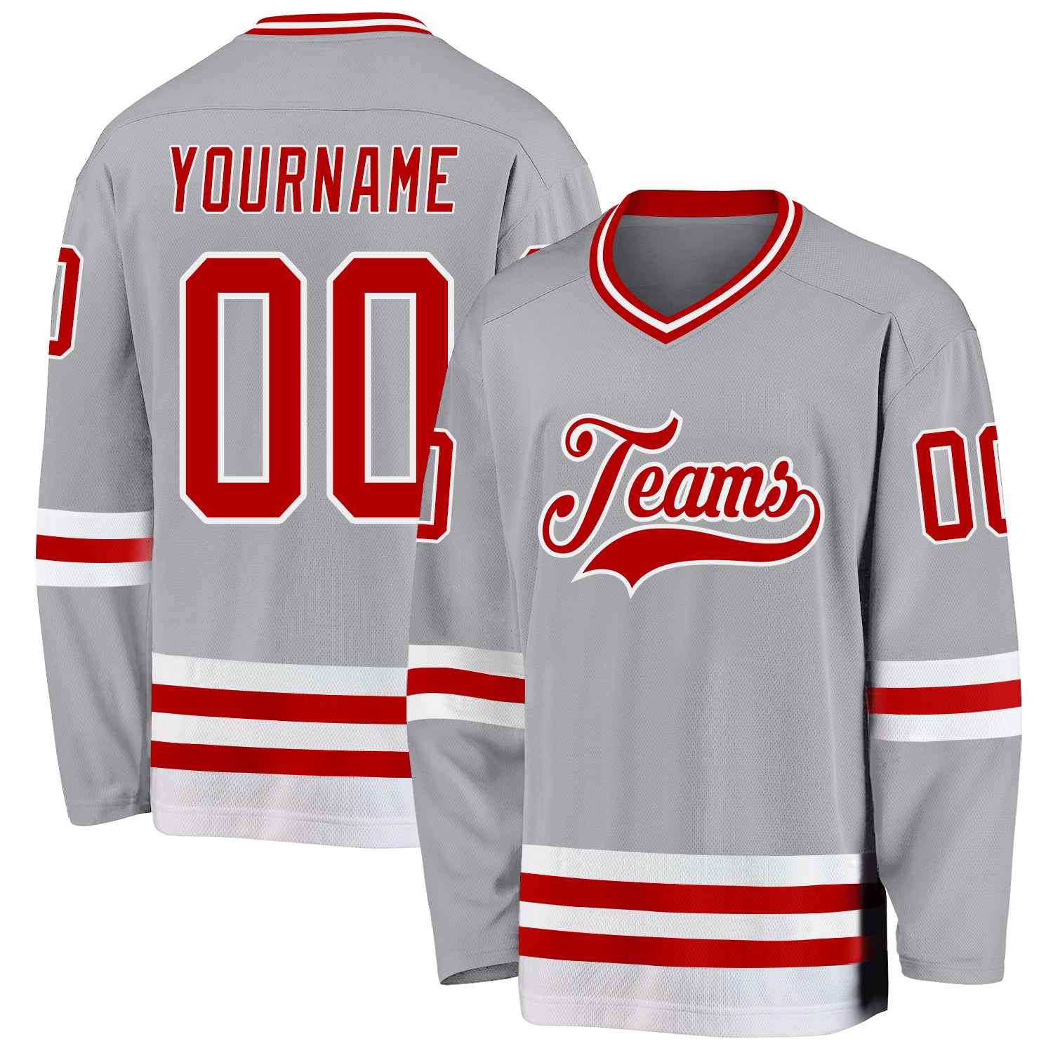 Custom Gray Red-White Hockey Jersey