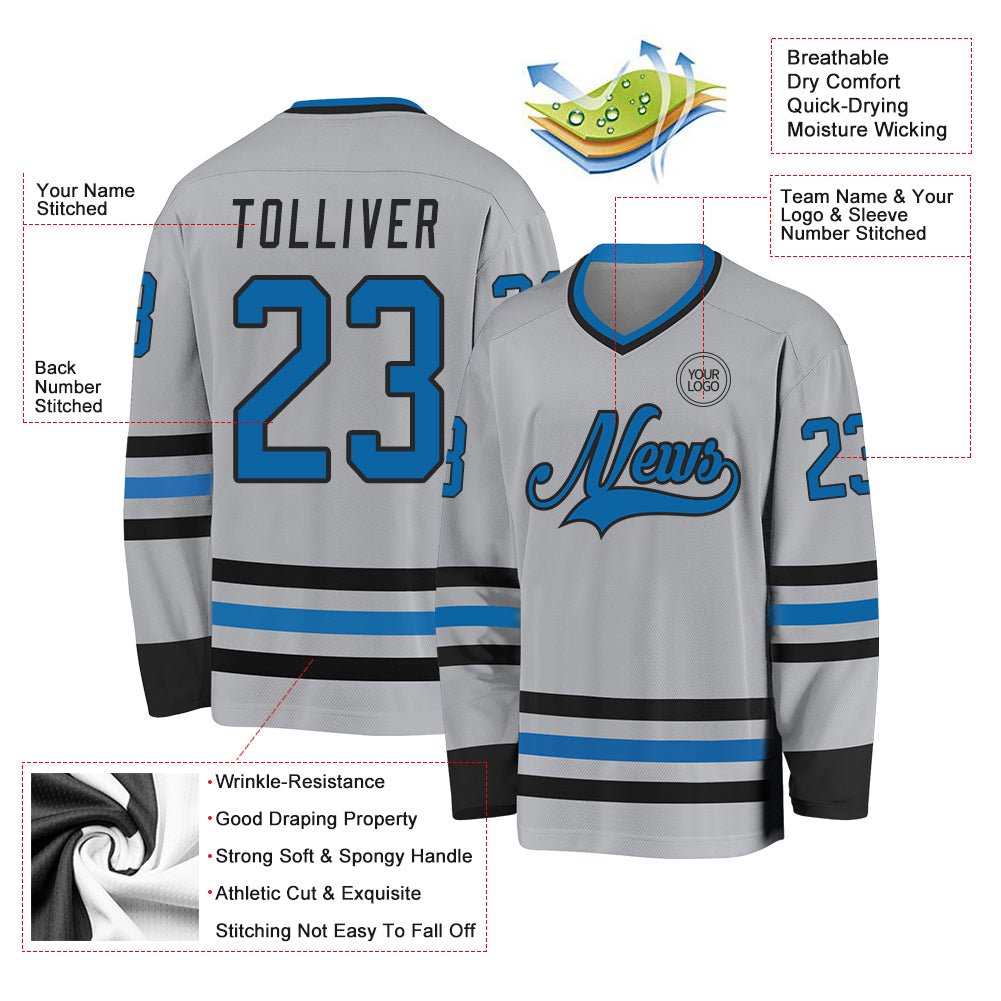 Custom Gray Blue-Black Hockey Jersey