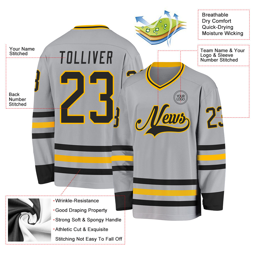 Custom Gray Black-Gold Hockey Jersey