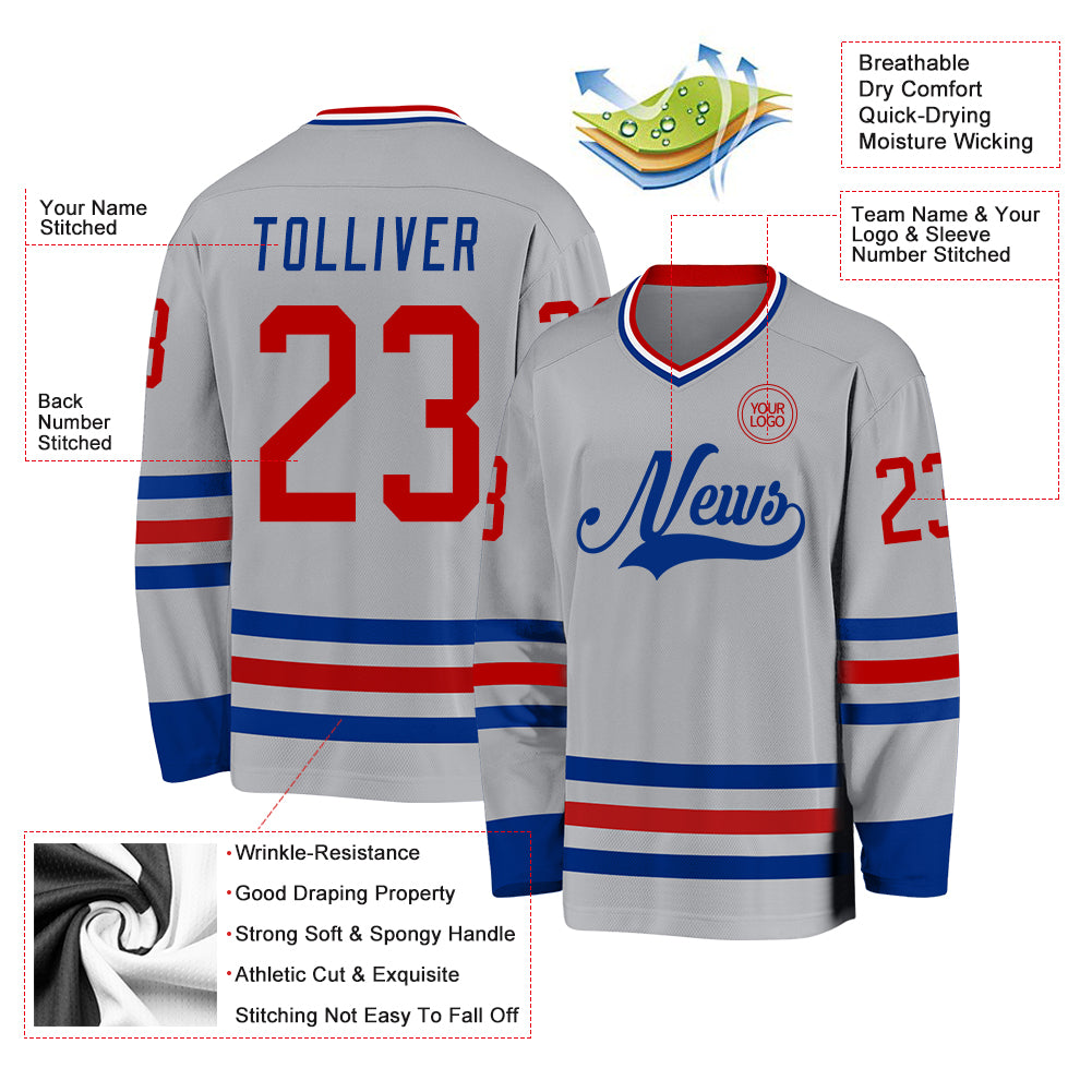 Custom Gray Red-Royal Hockey Jersey