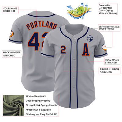Custom Gray Navy-Orange Authentic Baseball Jersey