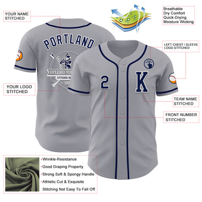 Custom Gray Navy-White Authentic Baseball Jersey