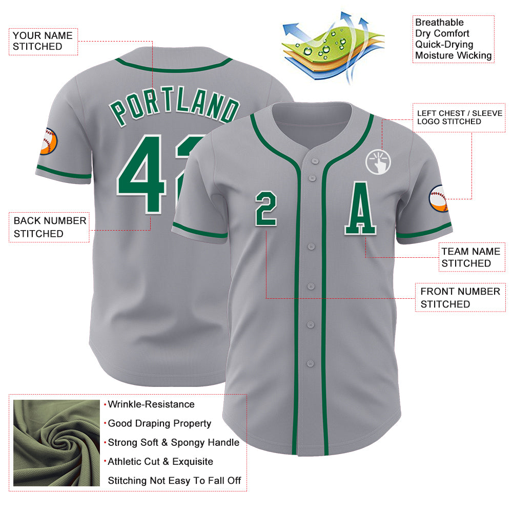 Custom Gray Kelly Green-White Authentic Baseball Jersey