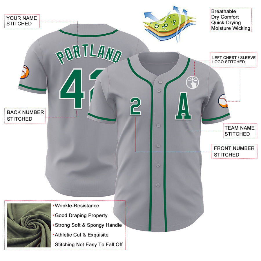 Custom Gray Kelly Green-White Authentic Baseball Jersey