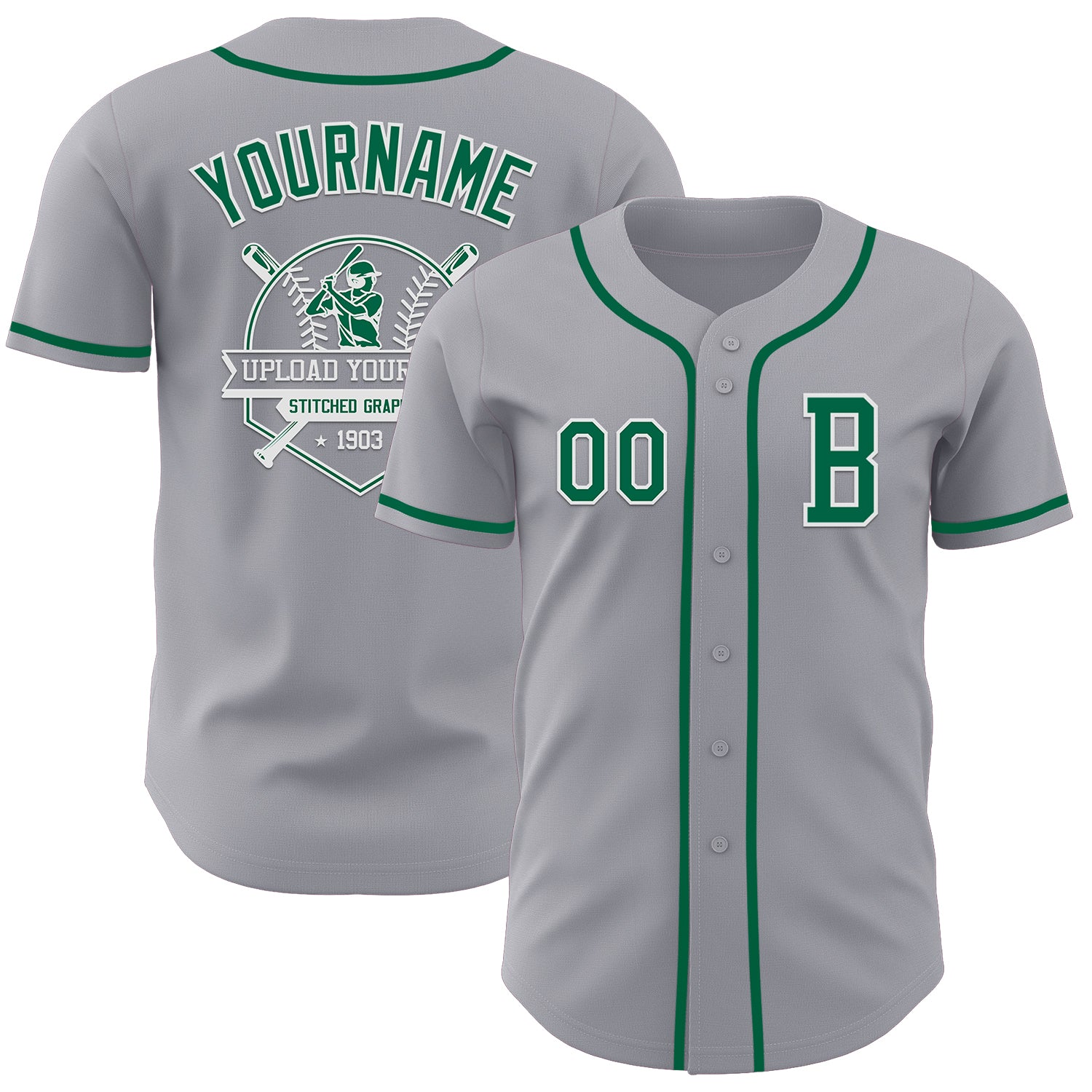 Custom Gray Kelly Green-White Authentic Baseball Jersey