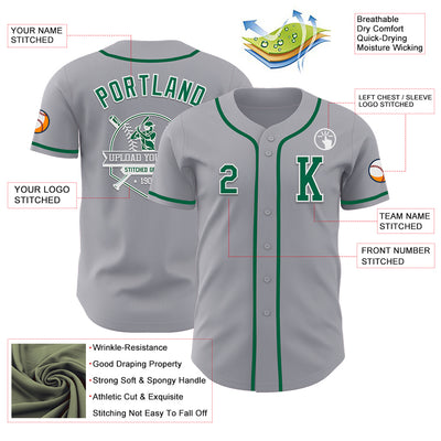 Custom Gray Kelly Green-White Authentic Baseball Jersey
