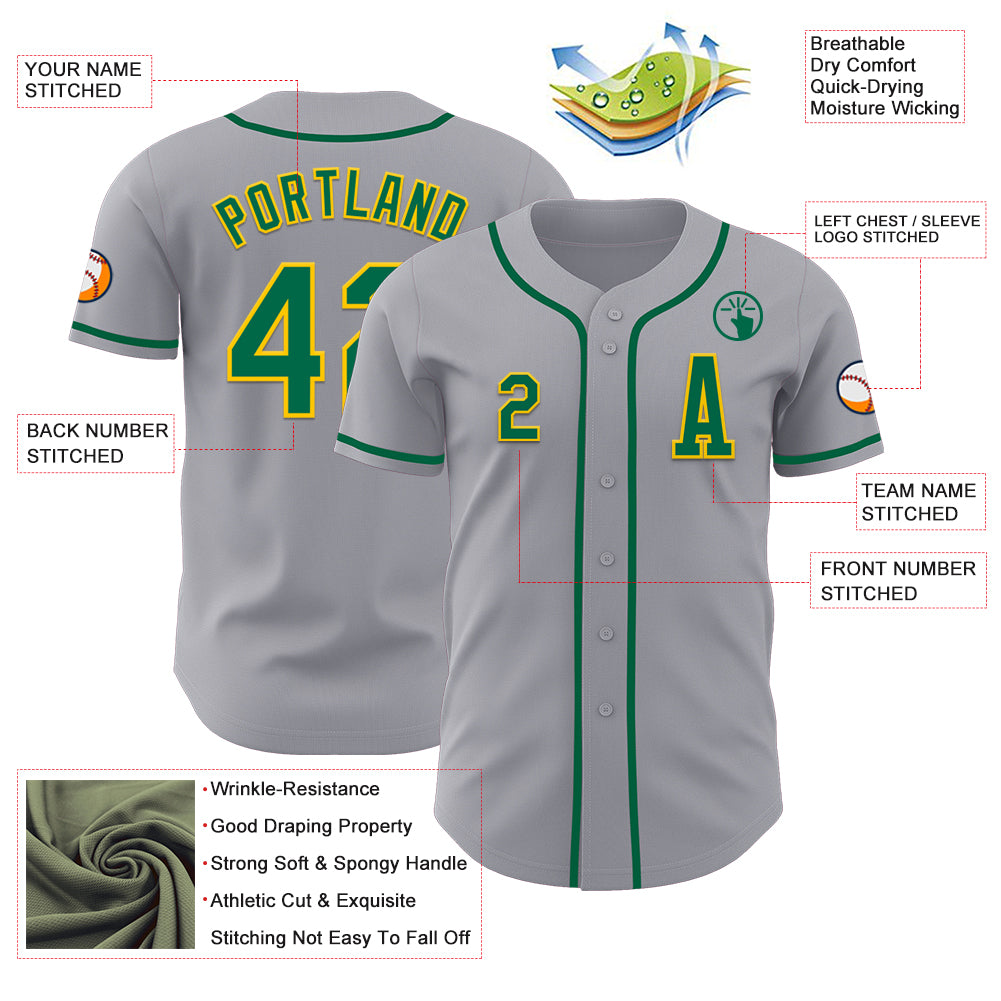 Custom Gray Kelly Green-Gold Authentic Baseball Jersey