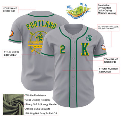 Custom Gray Kelly Green-Gold Authentic Baseball Jersey