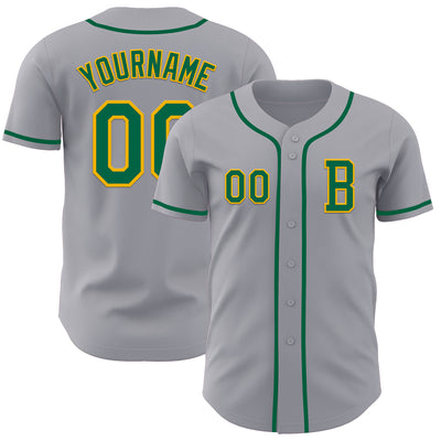 Custom Gray Kelly Green-Gold Authentic Baseball Jersey