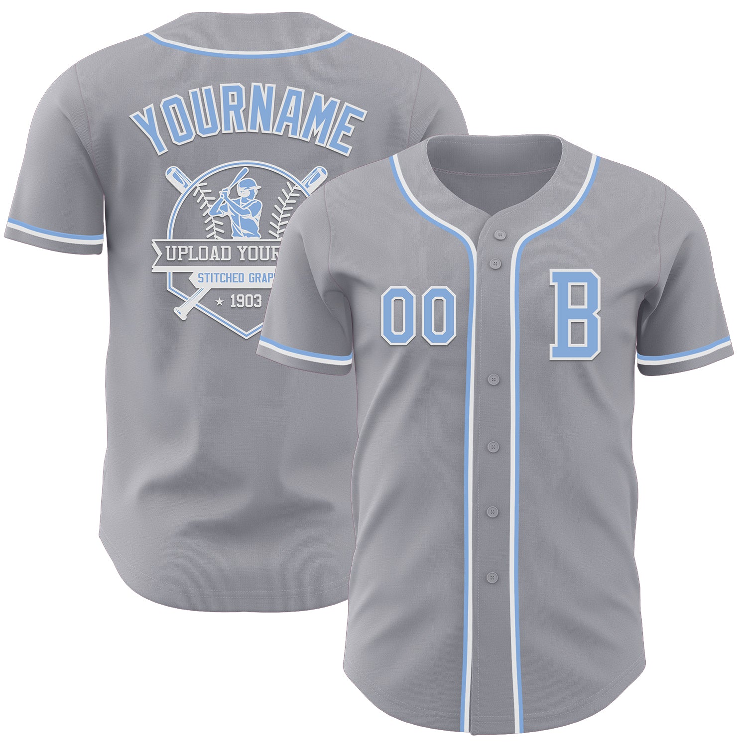 Custom Gray Light Blue-White Authentic Baseball Jersey